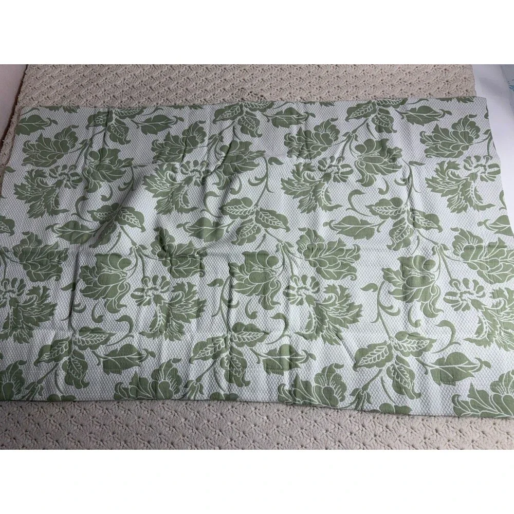 Lot of 3 Vtg 90s Martha Stewart Woven Matelasse Pillow King Shams Green on White